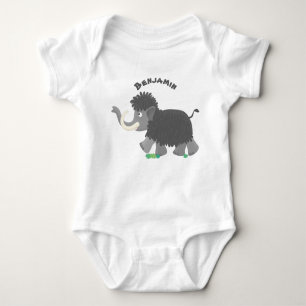 Cute woolly mammoth cartoon illustration baby bodysuit