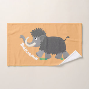 Cute woolly mammoth cartoon illustration bath towel set