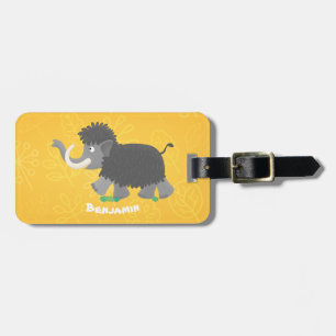 Cute woolly mammoth cartoon illustration luggage tag