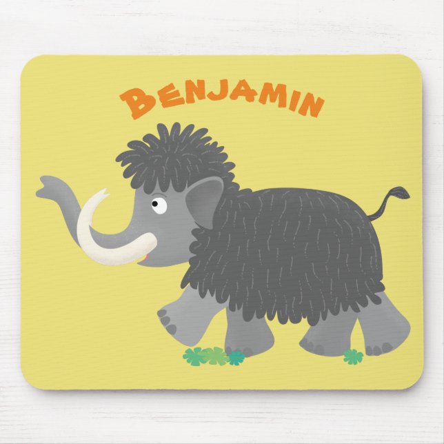 Cute woolly mammoth cartoon illustration mouse pad (Front)