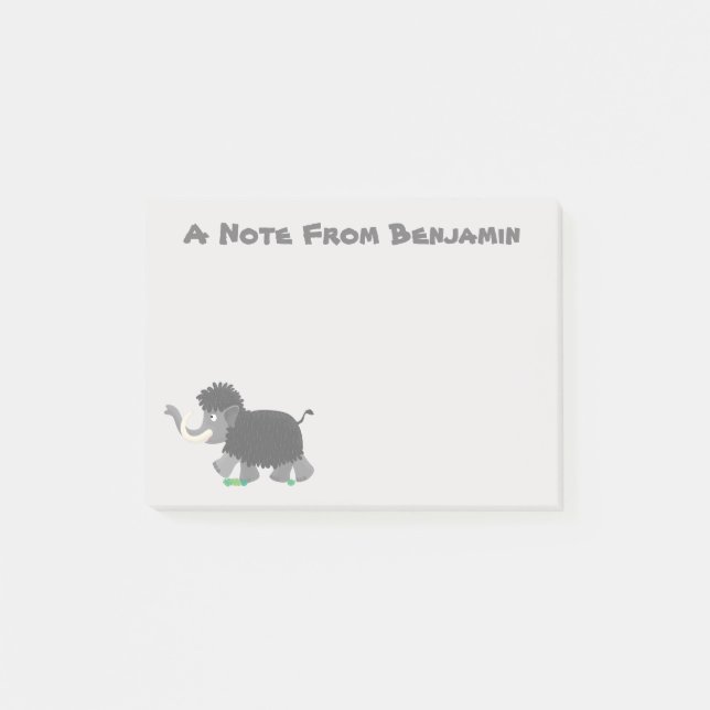 Cute woolly mammoth cartoon illustration post-it notes (Front)