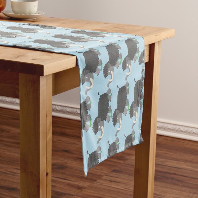 Cute woolly mammoth cartoon illustration short table runner (In Situ)