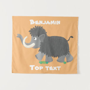 Cute woolly mammoth cartoon illustration  tapestry