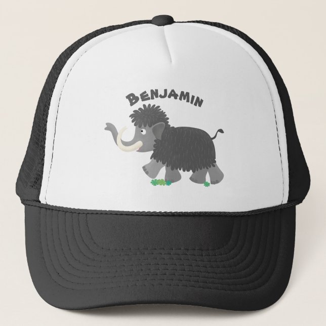 Cute woolly mammoth cartoon illustration trucker hat (Front)