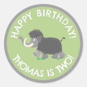 Cute woolly mammoth personalised cartoon birthday classic round sticker