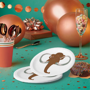 Cute Woolly Mammoth with Curved Tusks Paper Plate