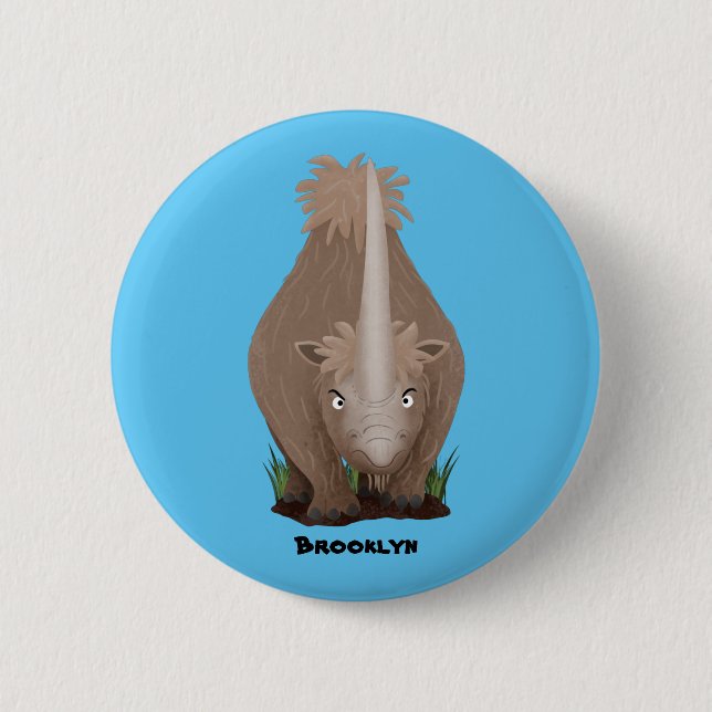 Cute woolly rhino elasmotherium cartoon 6 cm round badge (Front)