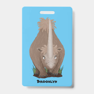 Cute woolly rhino elasmotherium cartoon ID badge