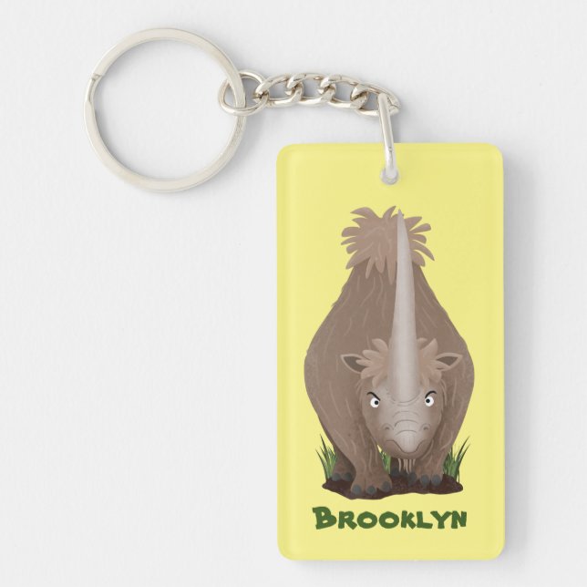 Cute woolly rhino elasmotherium cartoon key ring (Front)
