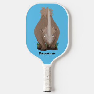 Cute woolly rhino elasmotherium cartoon pickleball paddle