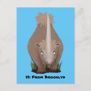 Cute woolly rhino elasmotherium cartoon postcard