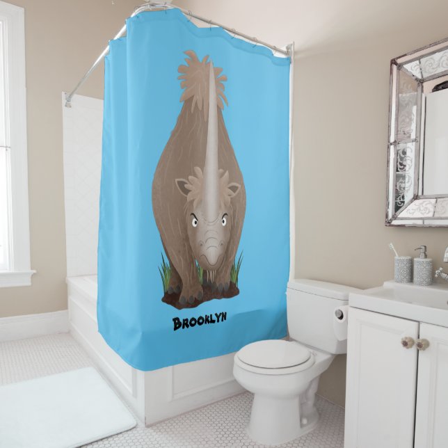 Cute woolly rhino elasmotherium cartoon shower curtain (In Situ)