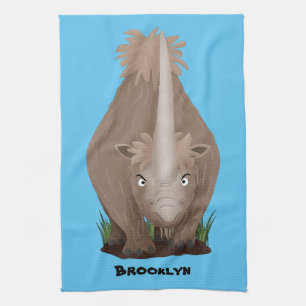 Cute woolly rhino elasmotherium cartoon  tea towel