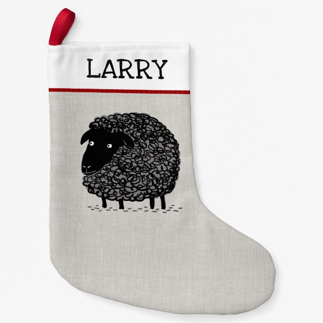 Cute Wooly Black Sheep Cartoon Fun Custom Xmas Small Christmas Stocking (Front)