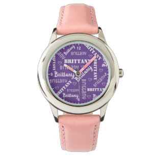 Cute Word Art and Hearts Personalised Name Girls Watch