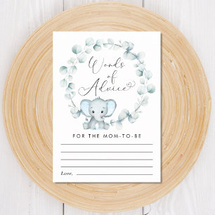 Cute Words of Advice Elephant Baby Boy Shower Enclosure Card