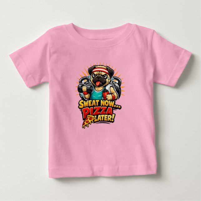 Cute Workout Dog T-Shirt for Fitness & Pizza Lover (Front)