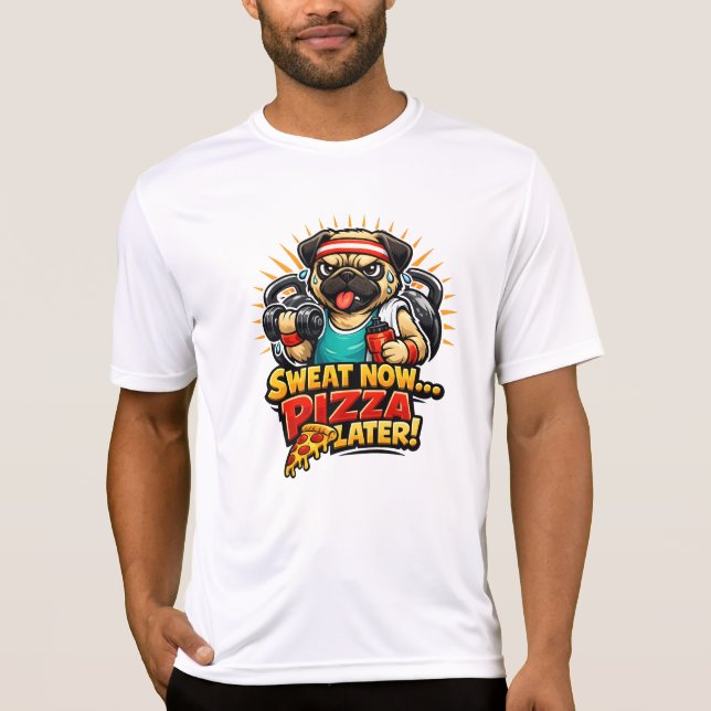 Cute Workout Dog T-Shirt for Fitness & Pizza Lover (Front)