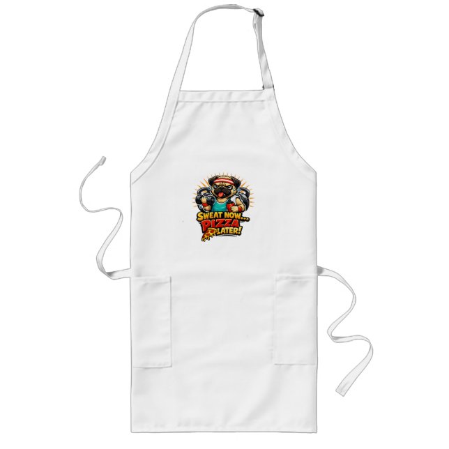 Cute Workout Dog T-Shirt for Fitness & Pizza Lover Long Apron (Front)