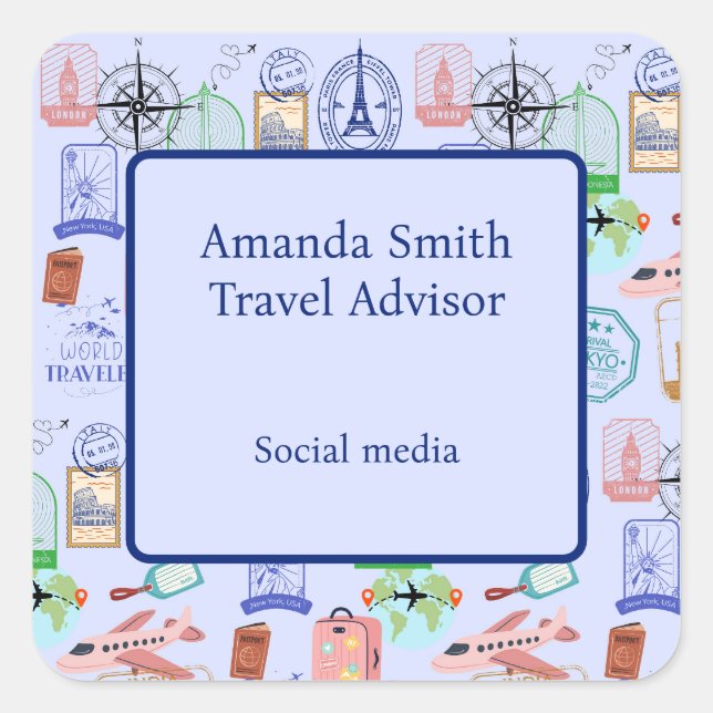 Cute World Traveler Collage Square Sticker (Front)