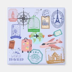 Cute World Traveller Collage Magnet