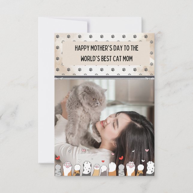 Cute World's Best Cat Mum Mother's Day Card (Front)