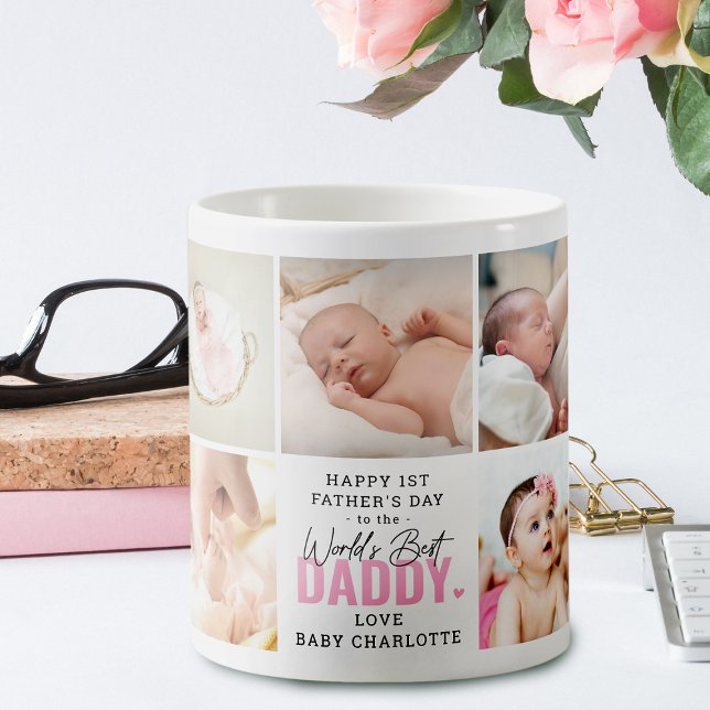 Cute 'Worlds Best Daddy' 1st Father's Day Pink Coffee Mug (Creator Uploaded)