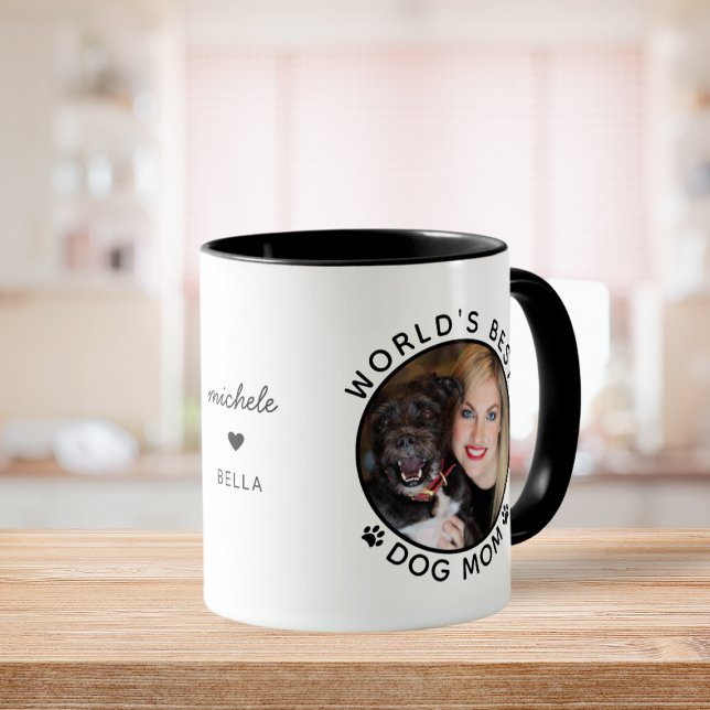 Cute World's Best Dog Mum Custom Name Pet Photo Mug (Cute World's Best Dog Mom Custom Name Pet Photo Mug)