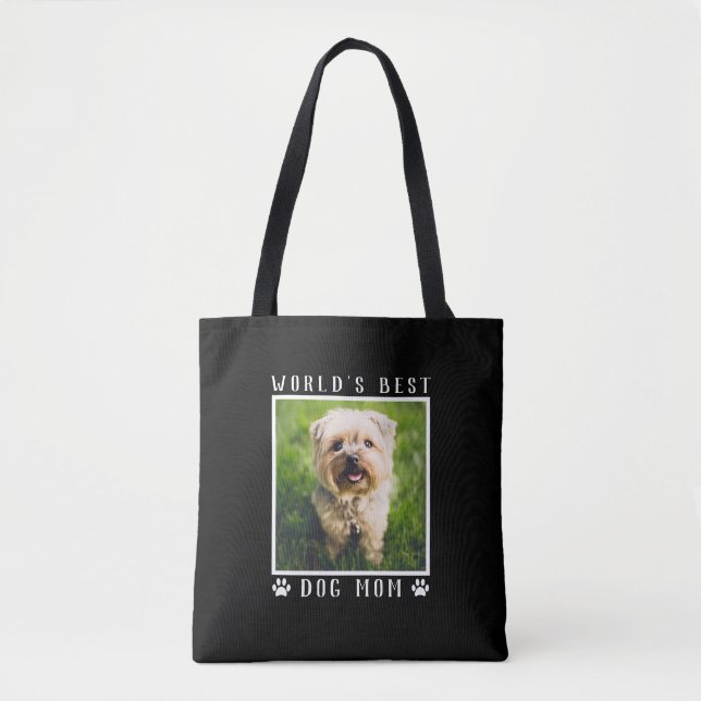 Cute World's Best Dog Mum Paw Prints Photo Black Tote Bag (Front)