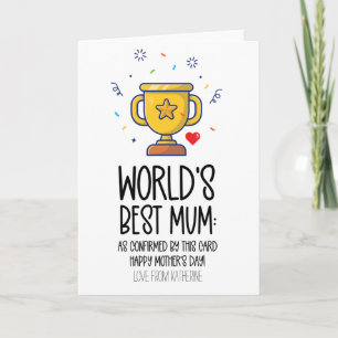 Cute Worlds Best Mum Funny Mothers Day Card