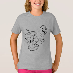 Cute Worm in Apple Kawaii Kids T-Shirt - Funny 