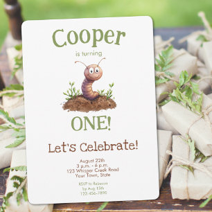 Cute Worm Nature Insects Bugs Any Age Boy Birthday Invitation