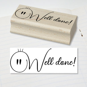 Cute Worm Snake Smiling Face Symbol Well done! Rubber Stamp