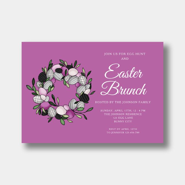 Cute Wreath Easter Brunch Egg Hunt Pink Invitation (Cute Wreath Easter Brunch Egg Hunt Pink Invitation)