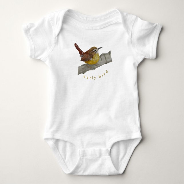 Cute Wren "Early Bird" Baby Outfit Bodysuit (Front)