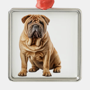 CUTE WRINKLY TAN SHAR PEI DOG METAL TREE DECORATION