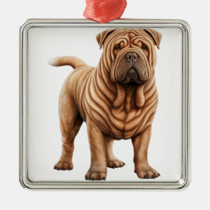 CUTE WRINKLY TAN SHAR PEI DOG METAL TREE DECORATION
