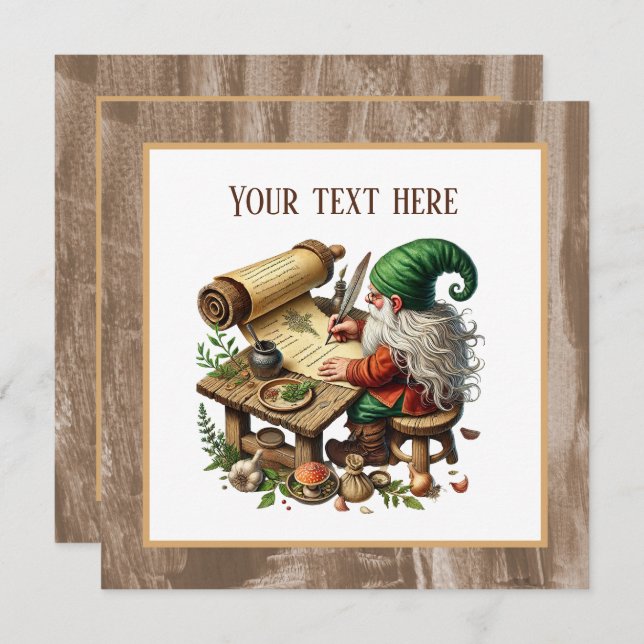 Cute writing gnome party invitation (Front/Back)