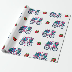 Cute Xmas Bicycles Holiday Pink Blue Gift Wrapping Paper