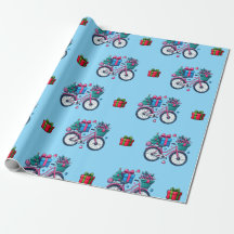 Cute Xmas Bicycles Holiday Pink Blue Gift Wrapping