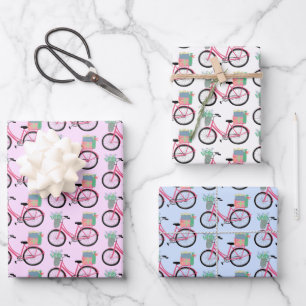 Cute Xmas Bicycles Holiday Pink Blue Gift   Wrapping Paper Sheet