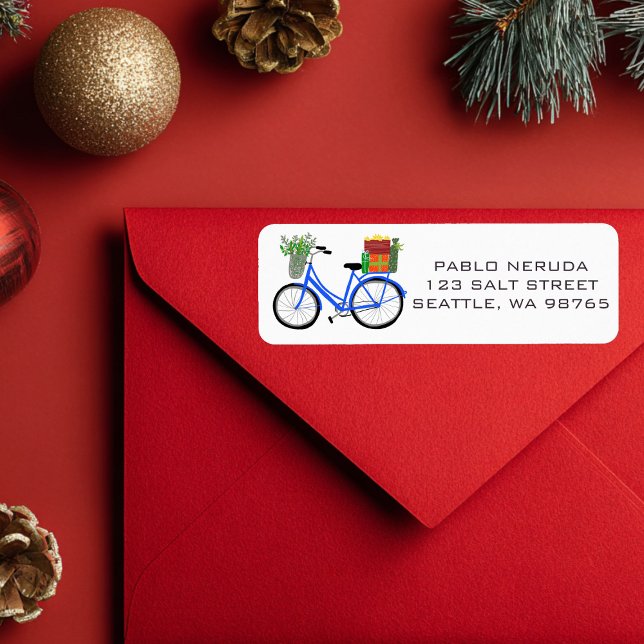 Cute Xmas Bike with Gifts CUSTOM Mailing  Label (Cute Xmas Bike with Gifts CUSTOM Return Address Mailing Label Sticker
)
