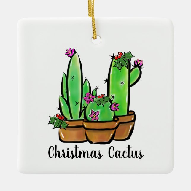 Cute Xmas Cactus, holiday succulents  Ceramic Ornament (Front)