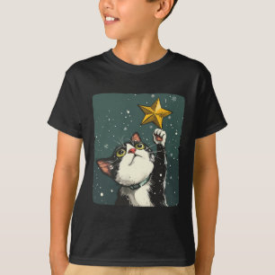 Cute Xmas Cat With Christmas Star Topper Costume T-Shirt
