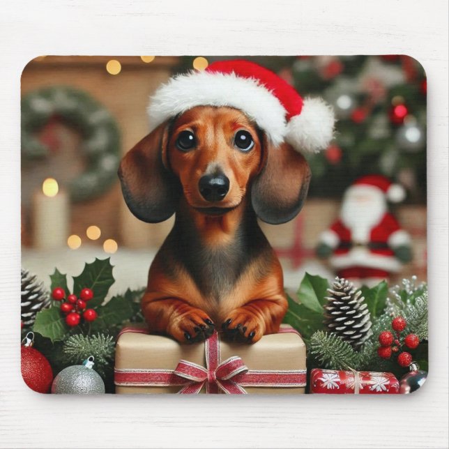 Cute Xmas Dachshund Mouse Pad (Front)