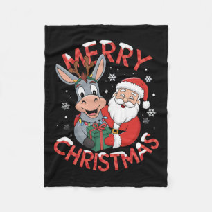 Cute Xmas Donkey Santa On Donkey Christmas  Fleece Blanket