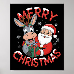 Cute Xmas Donkey Santa On Donkey Christmas  Poster