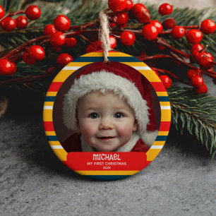 Cute Xmas Gnome My First Christmas Baby Photo  Ceramic Tree Decoration