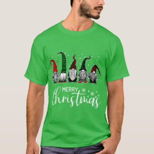 Cute Xmas Gnomes In Plaid Hats Merry Christmas Gif T-Shirt