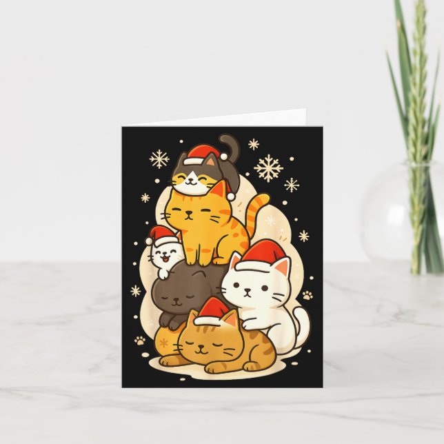 Cute Xmas Kawaii Cats Neko Funny Kitten Lover Anim Card (Front)